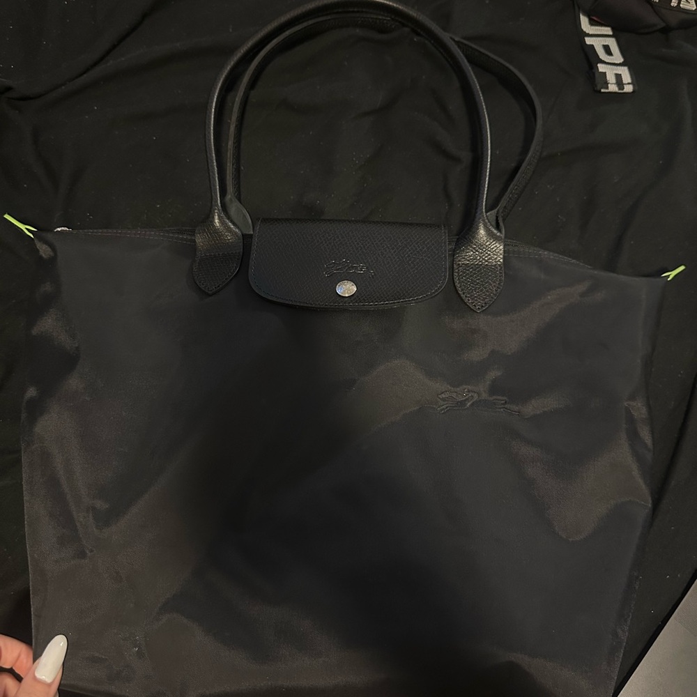 Longchamp Le Pliage Green Large Shoulder Tote – Black (Eco Edition)